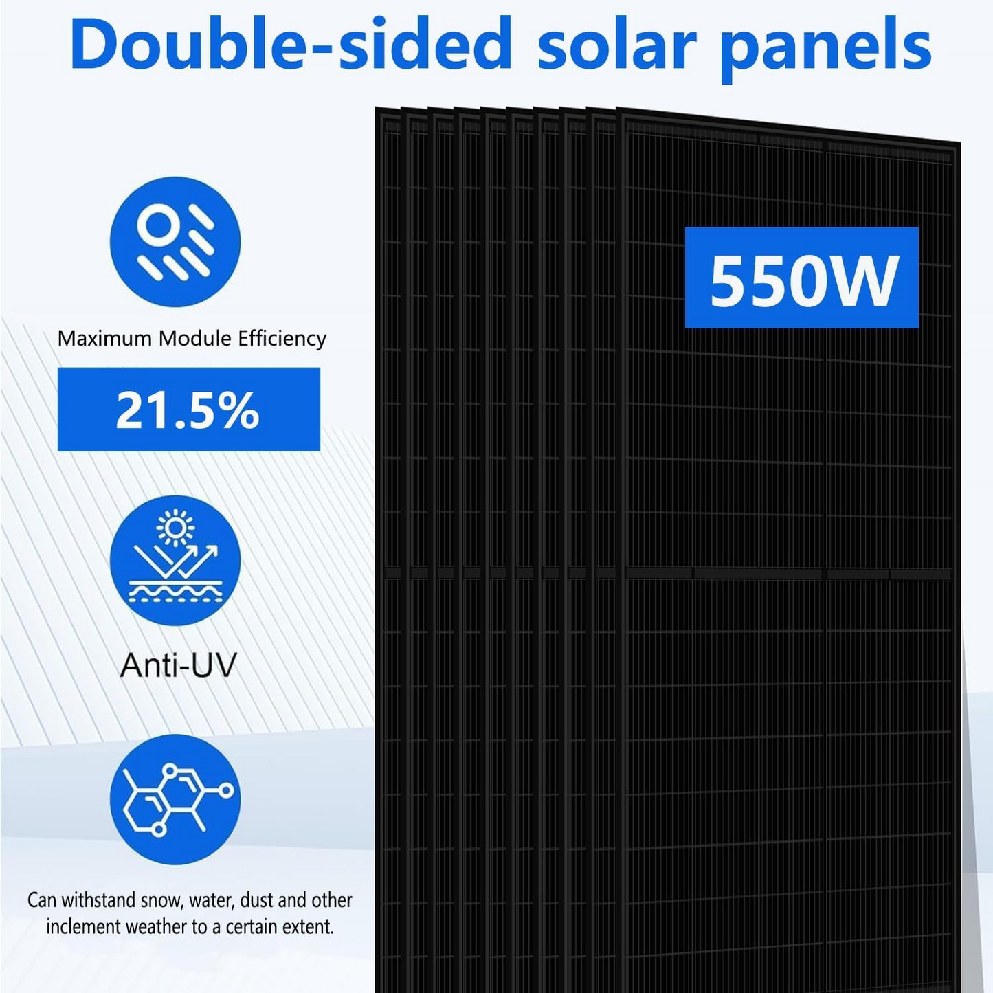 Dawnice 5KWH Hybrid Grid Home Solar Power System Complete kit Solar System Complete Kit 10PCS 550W Solar Panel (5500W) + 1Set 48V 10KW Split Phase Inverter with MPPT Controller + 1Set 5KWH Lithium Battery