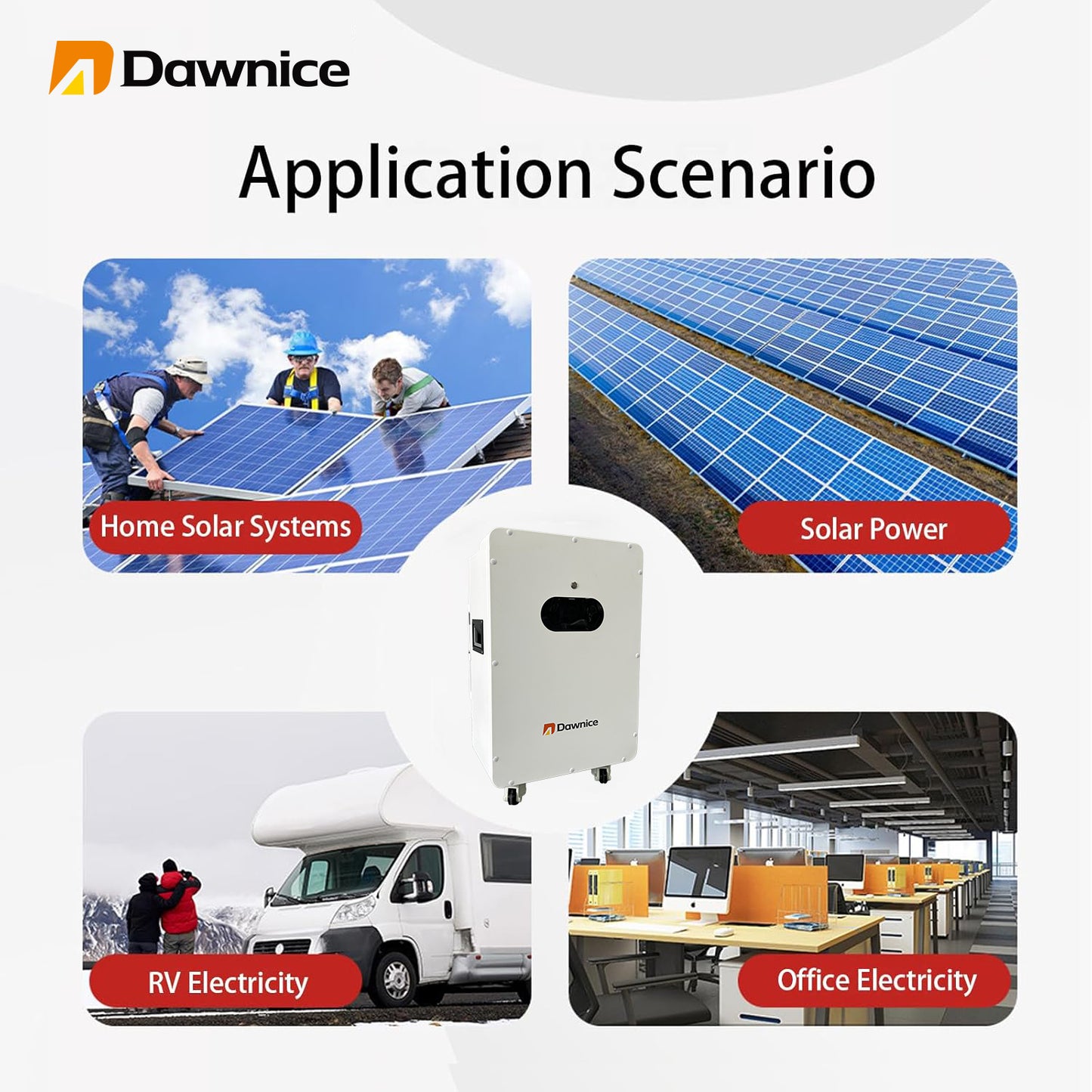 Dawnice 16KWh Solar Battery 51.2V 314Ah LifePO4 Lithium Solar Batteries Storage Pack Ground-Mounted Grade A Battery Cells 16S1P Built in 150A BMS Bluetooth Wireless Home Battery Backup Camping RV