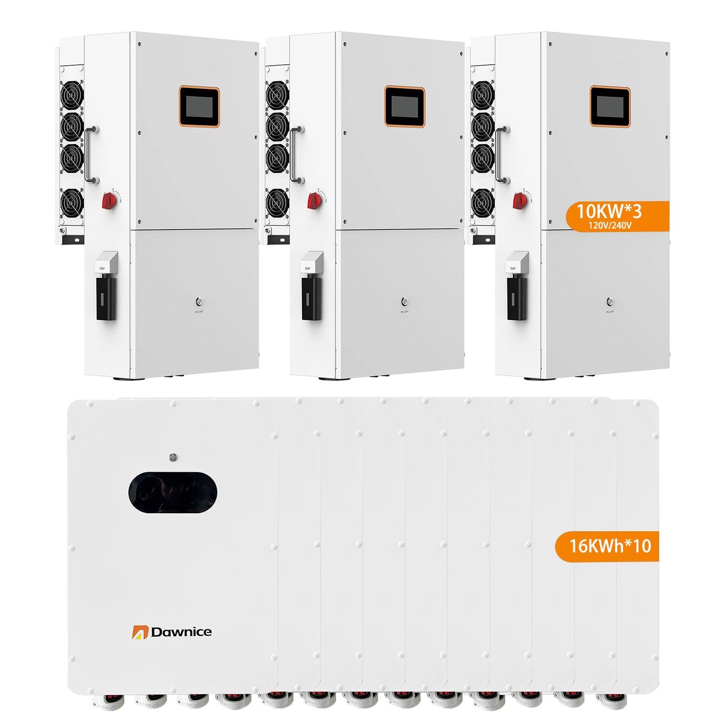 DDP to Puerto Rico - Dawnice 3 Sets 48V 10KW Split Phase Hybrid Solar Inverter Built in MPPT+ 10 Sets-51.2V 314Ah 16kwh LiFePO4 Lithium Battery