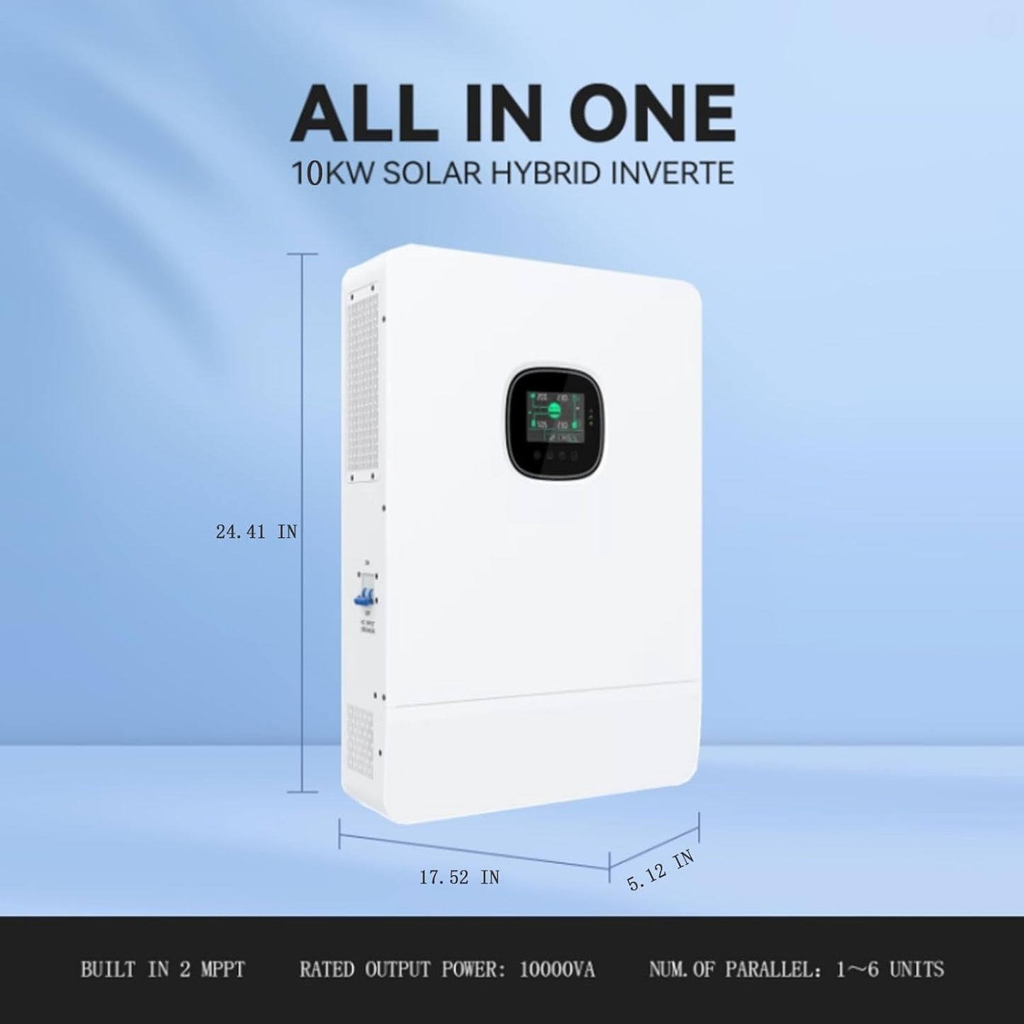 DDP to US inland - 10KW 48V Off Grid Solar Inverter 120Vac Single-Phase 240Vac Split-Phase Three-Phase Built in 2 MPPT Charge Controller Parallel 6 inverters,for LiFePO4/Li/Lead-acid Battery UL Listed