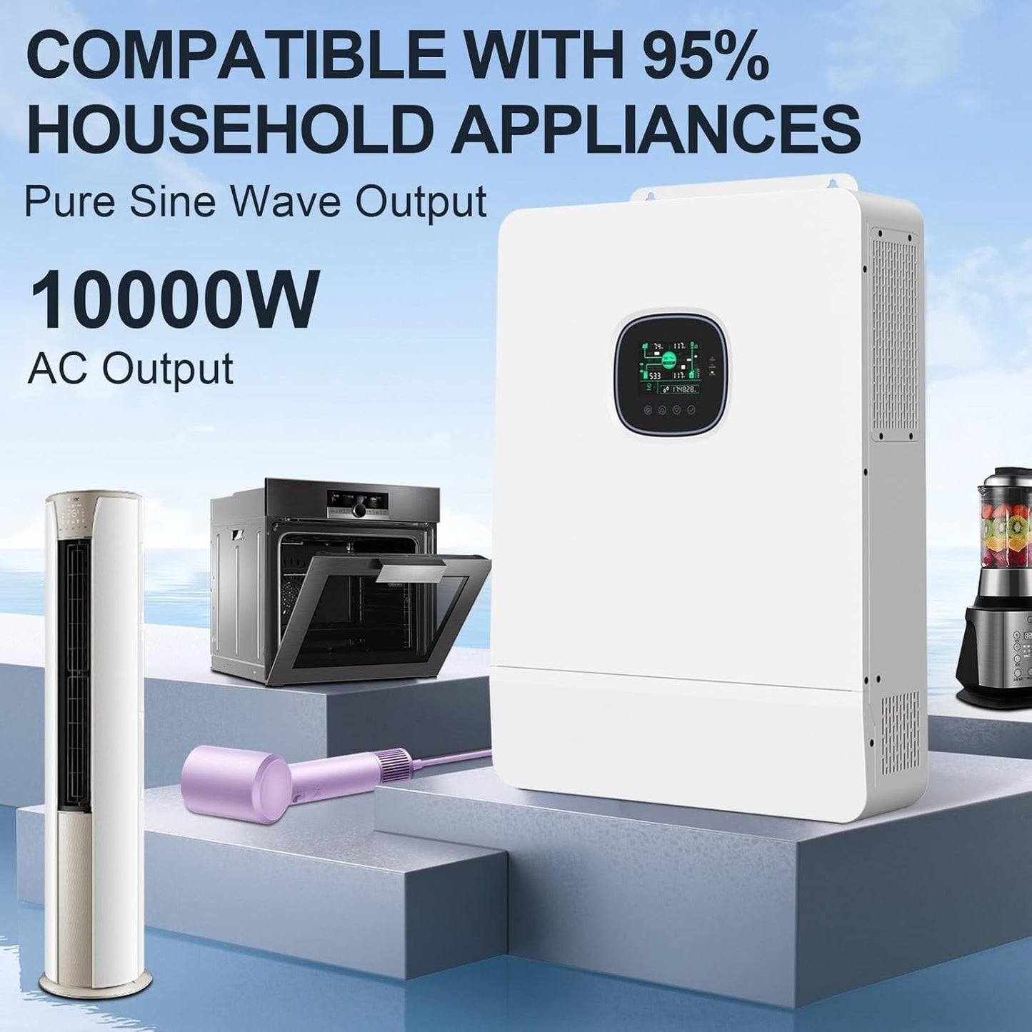 3 sets 16kwh 51.2V 314Ah Wall-Mounted Power Home Battery Backup Solar Storage Lithium Solar LiFePO4 Battery+1 set 10KW Inverter for Home Use, Emergency, Camping, RV