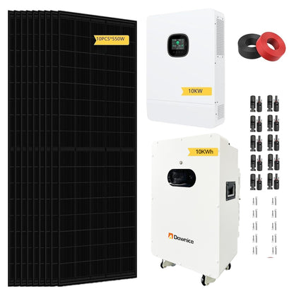 DDP to US inland - 10KW Off Grid Solar System Complete Kit 48V 10KWH Kit Home Solar Power System Complete Kit with 10PCS*550W Solar Panels, 10KW Inverter, 51.2V 206Ah 10000WH LiFeP04 Battery