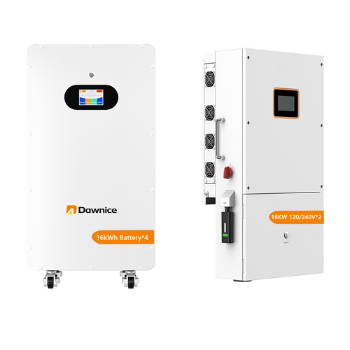 4Sets 51.2V 314Ah 16kWh LifePO4 Lithium Solar Batteries Built in 200A BMS,2Sets 16KW  Inverter 120V/240V AC Split Power Inverter Built in 4 MPPT Home Energy Storage Power Supply DC to AC Bluetooth Wireless