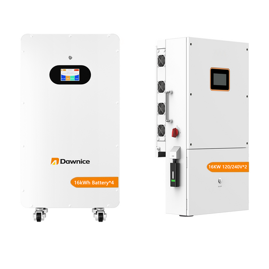 4Sets 51.2V 314Ah 16kWh LifePO4 Lithium Solar Batteries Built in 200A BMS,2Sets 16KW  Inverter 120V/240V AC Split Power Inverter Built in 4 MPPT Home Energy Storage Power Supply DC to AC Bluetooth Wireless