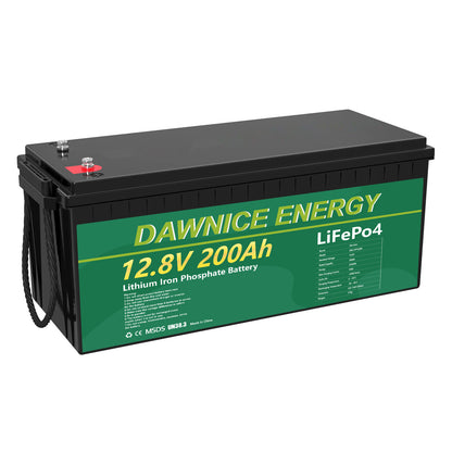 DDP to US inland - Dawnice 12V 200Ah LiFePO4 Battery with Built-in 100A BMS, 2560Wh Lithium Battery 10 Years Lifespan, Perfect for RV Camping, Solar Energy Storage, Back-up Power - US Warehouse in Stock
