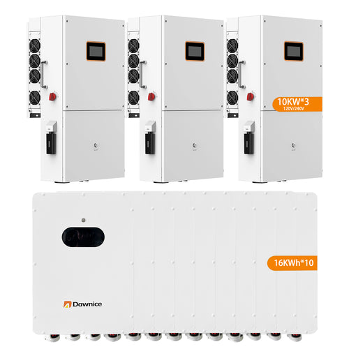DDP to Puerto Rico - Dawnice 3 Sets 48V 10KW Split Phase Hybrid Solar Inverter Built in MPPT+ 10 Sets-51.2V 314Ah 16kwh  LiFePO4 Lithium Battery