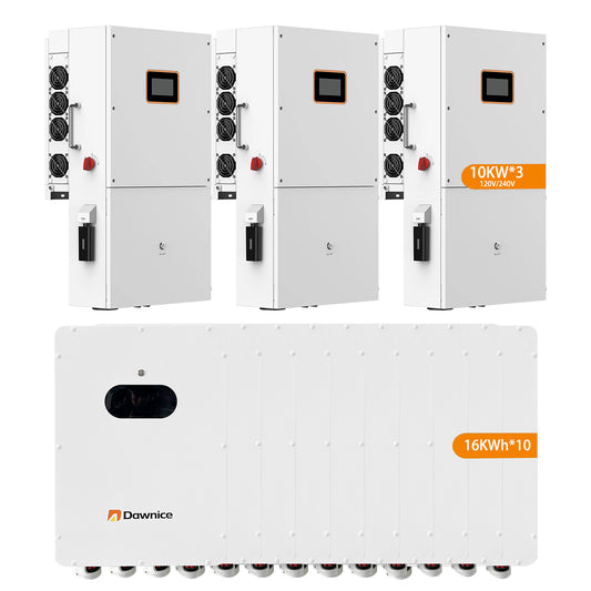 DDP to Puerto Rico - Dawnice 3 Sets 48V 10KW Split Phase Hybrid Solar Inverter Built in MPPT+ 10 Sets-51.2V 314Ah 16kwh  LiFePO4 Lithium Battery