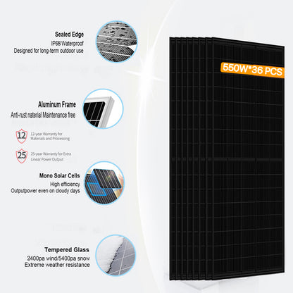 DDP-MX-Dawnice 19800w Off Sistema de Energía Solar de la Red Sistema Completa，con 48v Lifepo4 80kWh Batería，36 Pcs Biferial 550w Paneles Solar，24kw Potencia del inversor