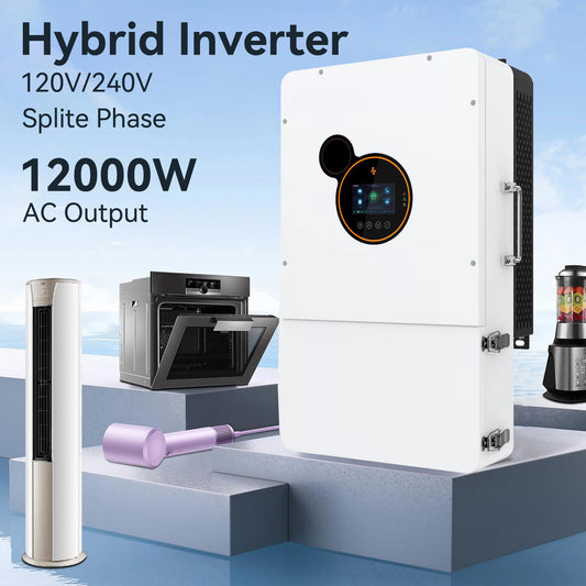 DDP to US inland - Dawnice 12KW Hybrid Solar Inverter 48V DC to 120V/240V AC Single&Split&Three Phase Power Inverter Built in 2 MPPT Charge Controller for Work with 48V LiFePO4 Battery UL 1741