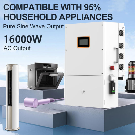 16KW Solar Hybrid Inverter 48V DC to 120V/240V AC Split Power Inverter Built in 4 MPPT Charge Controller for Work with 48V LiFePO4 Lead-Acid Battery Support Parallel UL Listed