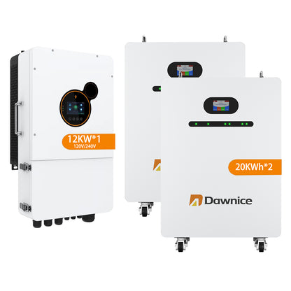 DDP to US - Dawnice 48V 12KW Split Phase Hybrid Solar Inverter Built in MPPT and 2 Sets-51.2V 410Ah 20kwh LiFePO4 Lithium Battery