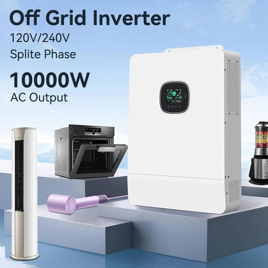 DDP to US inland - 10KW 48V Off Grid Solar Inverter 120Vac Single-Phase 240Vac Split-Phase Three-Phase Built in 2 MPPT Charge Controller Parallel 6 inverters,for LiFePO4/Li/Lead-acid Battery UL Listed