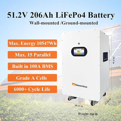 DDP-MX - Kit completo de sistema de energía solar híbrido de 10 KW5.8 KW + inversor híbrido de 48 V + batería solar LiFePo4 de 51.2 V (10 unidades x 580 W PV+1 inversor de 10