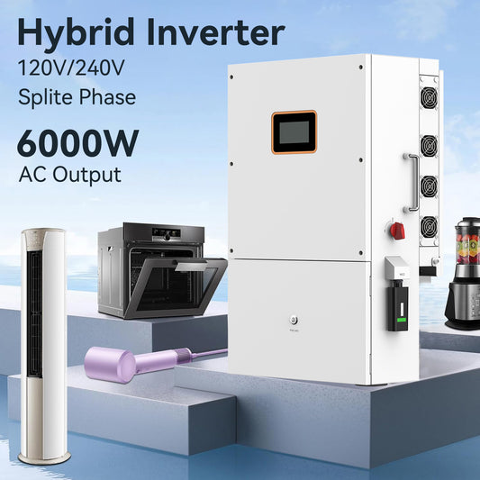 DDP to US inland - 6KW Hybrid Solar Inverter 48V DC to 120V/240V AC Split Power Inverter Built in 4 MPPT Charge Controller for Work with 48V LiFePO4 Lead-Acid Battery Support Parallel UL Listed