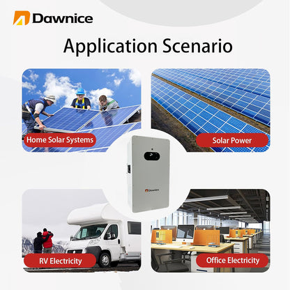 DDP to US inland - Dawnice 5KWh Solar Battery 48V 100Ah LifePO4 Lithium Solar Batteries Storage Pack Wall-Mounted Grade A Battery Cells 16S1P Built in 100A BMS Bluetooth Wireless Home Battery Backup Camping RV