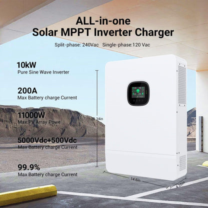 16kwh 51.2V 314Ah Wall-Mounted Power Home Battery Backup Solar Storage Lithium Solar LiFePO4 Battery+10KW Off-Grid Inverter for Home Use, Emergency, Camping, RV