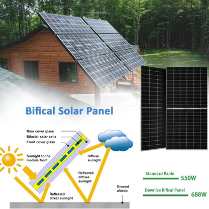 DDP to US inland - 20KW Hybrid Solar System Complete Kit 4 PCS 51.2V 206Ah LiFePO4 Battery 42.188KWh Battery 550W Solar Panels 40PCS Bifacial 22000W 2 Sets 10KW Split Phase Inverter with MPPT Controller 120V/240V UL1741