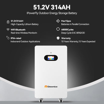 Dawnice 16KWh Solar Battery 48V 314Ah LifePO4 Lithium Solar