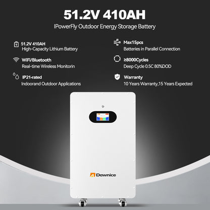Dawnice 20KWh Solar Battery 48V 410Ah LifePO4 Lithium Solar